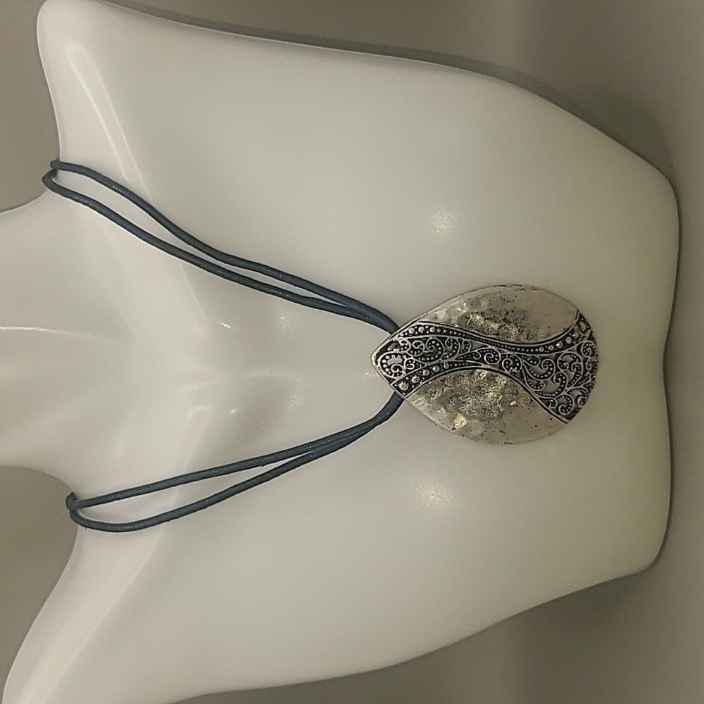 Black Rope Necklace With Silver Color Pendant By Premier Design